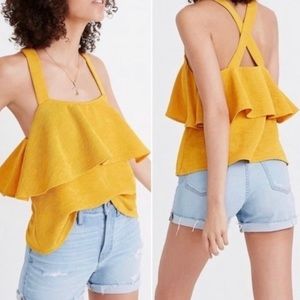 Madewell mustard ruffle tiered tank